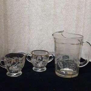 Vintage Bartlett Collins juice/bar pitcher, sugar creamer set